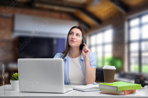 Free Download Businesswoman dreaming to career or planning goal at work - GFXLoad