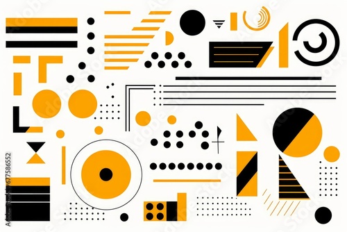 Geometric abstract elements memphis style. Set of funky bold constructivism graphics for posters, flyers. yellow and black minimal shapes for modern cover, Generative AI