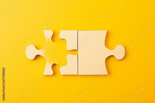 Matching two pieces jigsaw puzzle on yellow background. Creative and idea concept, Generative AI