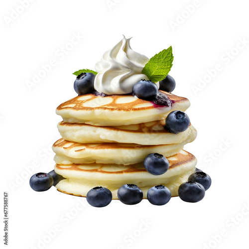 Delicious blueberry ricotta pancakes stack isolated on transparent background