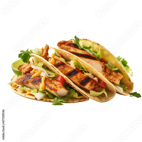 Delicious grilled chicken tacos isolated on transparent background