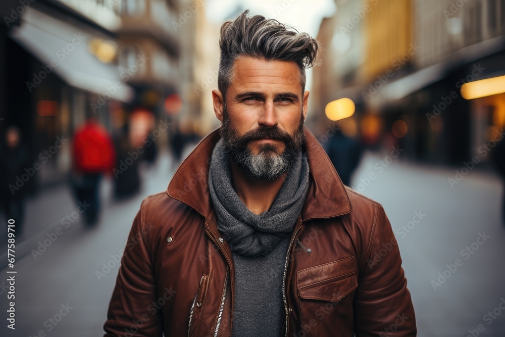 Portrait of handsome man standing on city street. Portrait of handsome man standing on city street.
