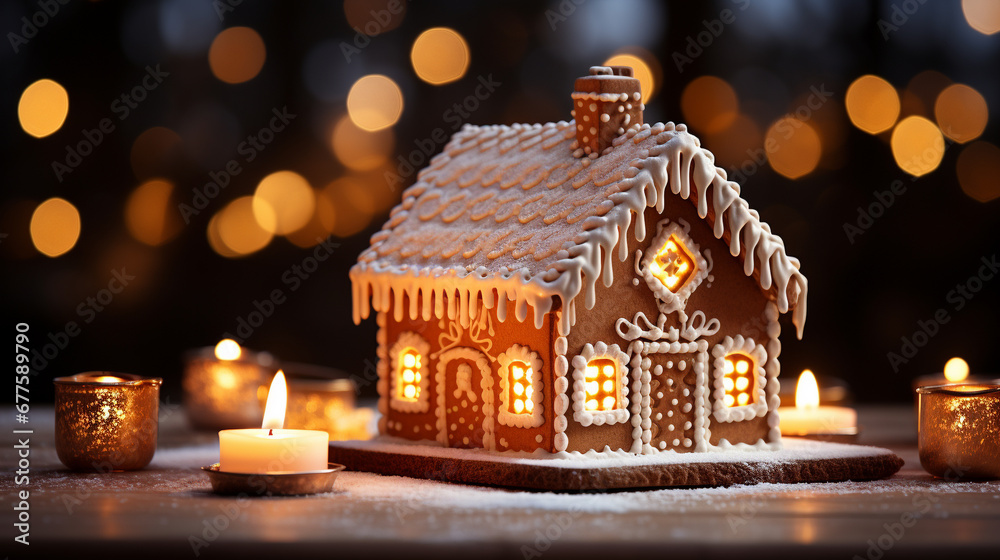 christmas house with candles HD 8K wallpaper Stock Photographic Image 