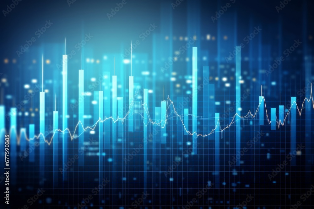 Blue financial chart and business trade investment in stock market abstract background. Economic and infographic concept.  illustration, Generative AI