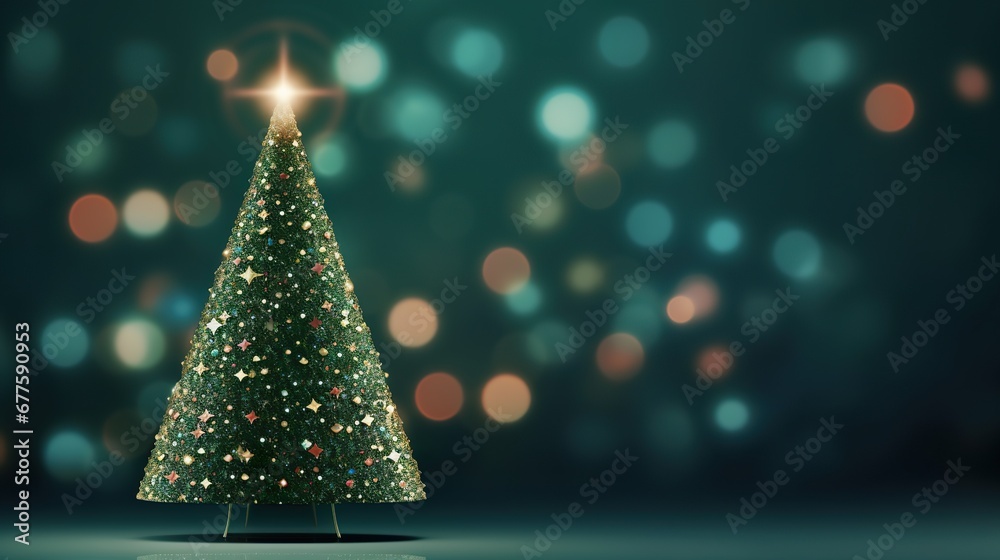 beautiful Christmas tree with Christmas lights, glass mosaic, shiny and glittery, dark green background, copy space beautiful Christmas tree with Christmas lights, glass mosaic, shiny and glittery, dark green background, copy space