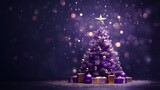 beautiful Christmas tree with Christmas lights, glass mosaic, shiny and glittery, dark purple background, copy space