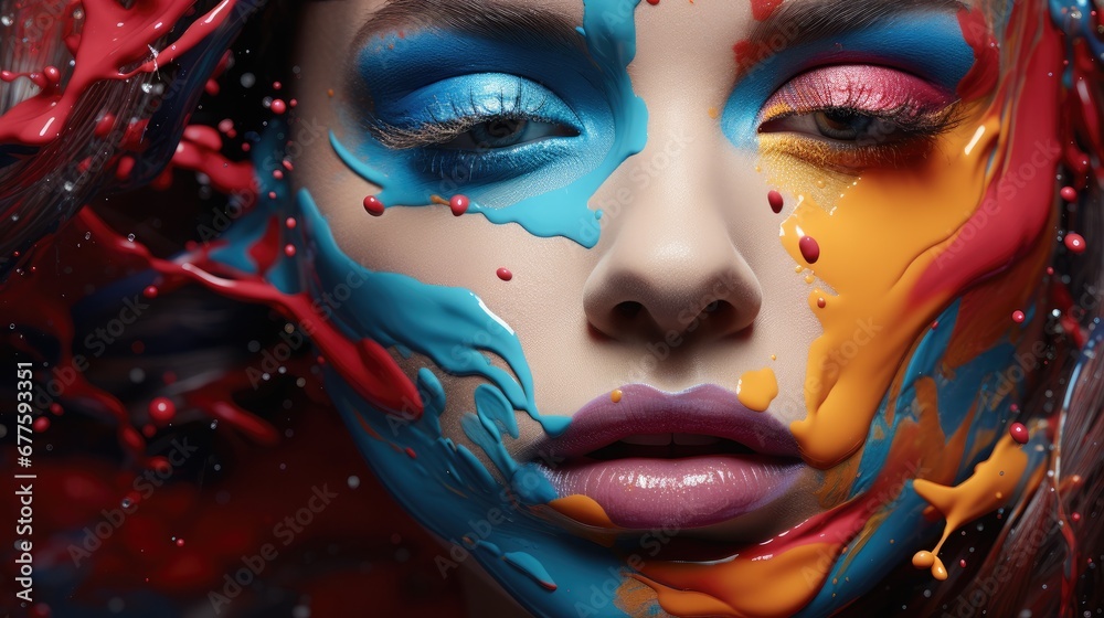 Close up portrait of Beauty woman with extreme colorful makeup. Close up portrait of Beauty woman with extreme colorful makeup.