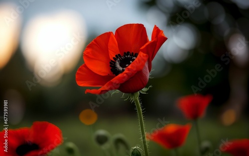Stylized Red Poppy on Black Remembrance Day Symbol ai generated