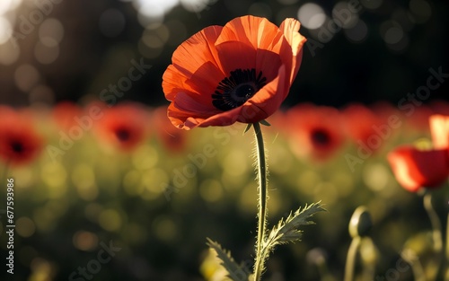 Stylized Red Poppy on Black Remembrance Day Symbol ai generated