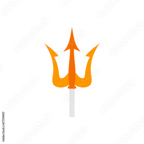 trident flat design vector illustration. golden trident weapon of Poseidon. Devil pitchfork collection isolated. Demon tridental spear. photo