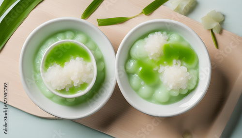 Pandan flavoured Tapioca pearl pudding photo