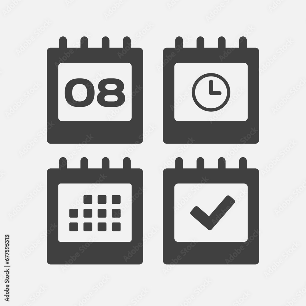 Icon page calendar - 8 day, agenda, timer, done Icon page calendar - 8 day, agenda, timer, done