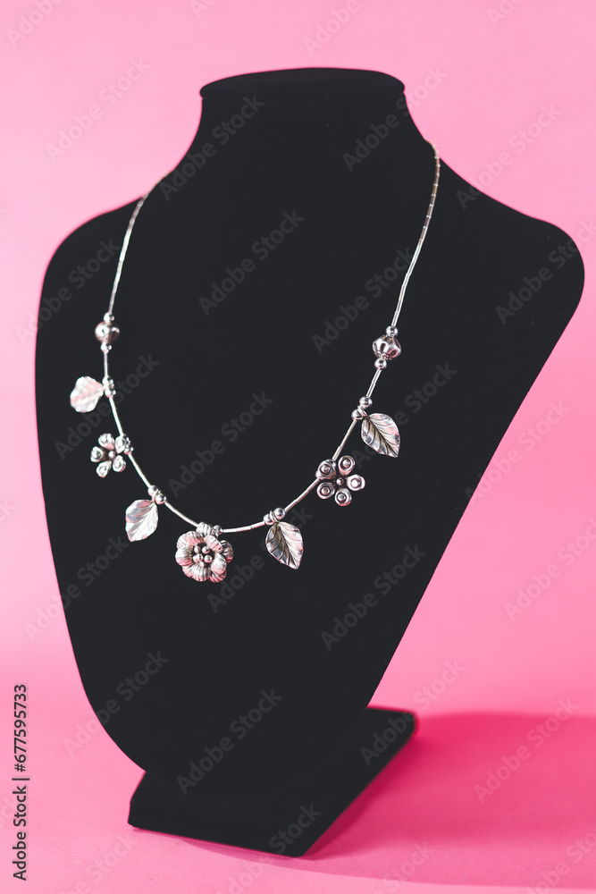 Hmong silver jewelry on black background, Handmade silver accessories