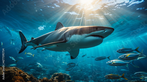 Shark swimming on deep ocean. Wildlife concept. © Renrae