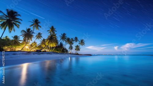 Idyllic tropical beach, clear night