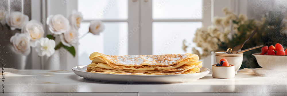 grosse pile de crêpes maison ou crêpes fines 15759493 Photo de stock chez  Vecteezy