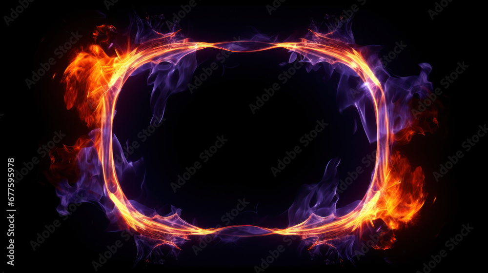 Fototapeta premium Frame of multi-colored neon fire on black background