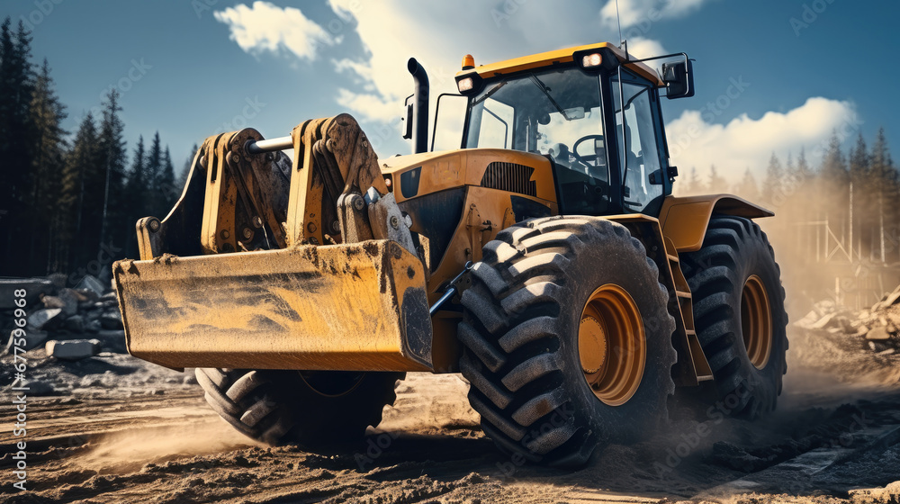 A powerful bulldozer heavy machine in a construction site. A powerful bulldozer heavy machine in a construction site.