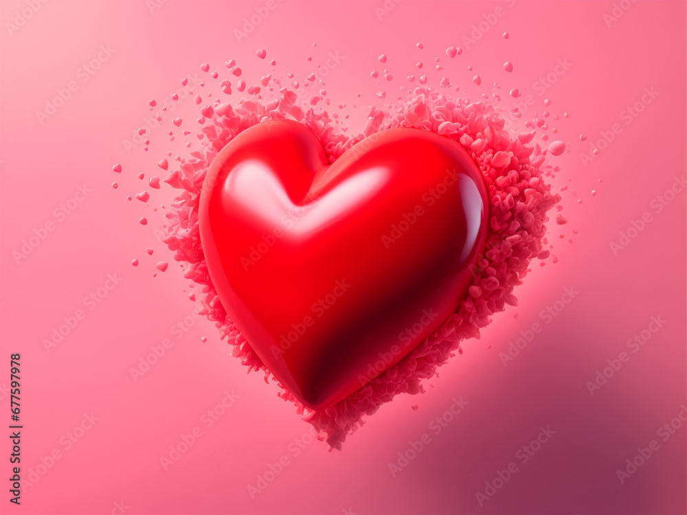 Red heart on a pink background. 3d rendering, 3d illustration.IA generativa