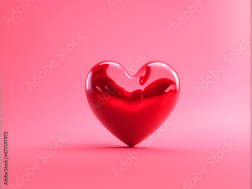 Red heart on a pink background. 3D rendering. Valentine's Day.IA generativa