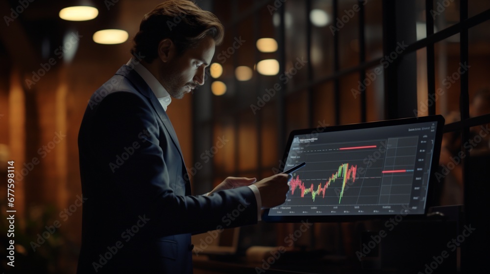 Professional trader examining market trends on a tablet