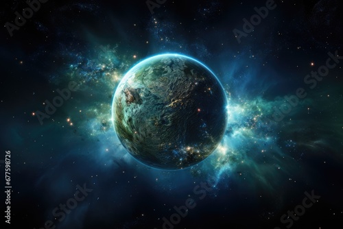 Fire planet burning in space. Global catastrophe concept illustration. Generative AI © dashtik