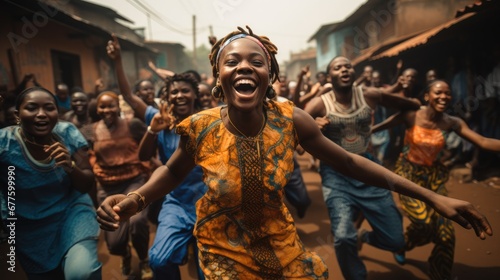 Block party in Nigeria with everyone dancing. © visoot