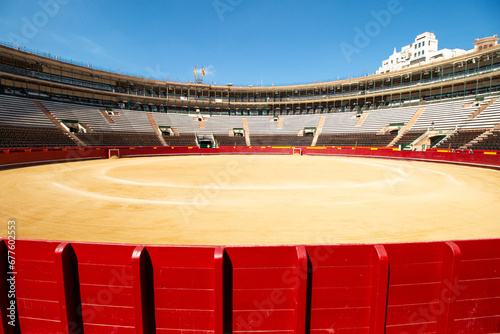 spanish bullring seen from behind the barrier