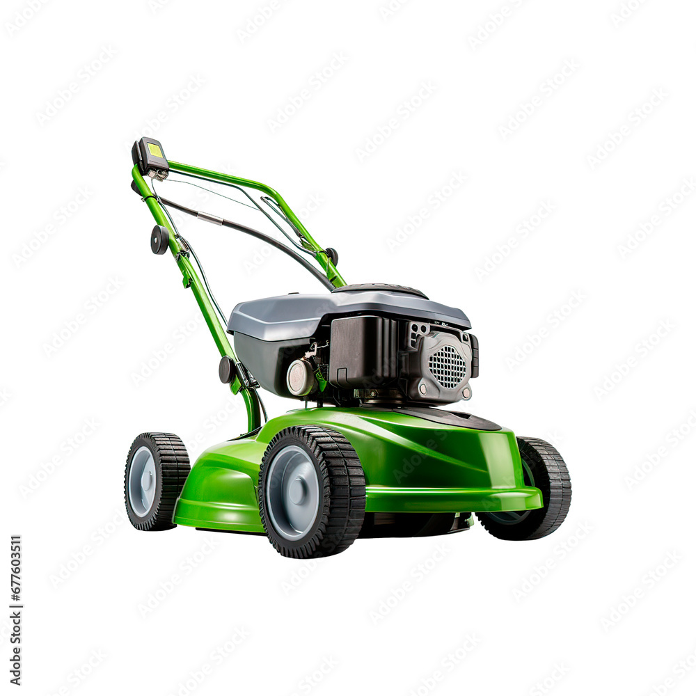 Green lawnmower. Isolated on transparent background. Green lawnmower. Isolated on transparent background.