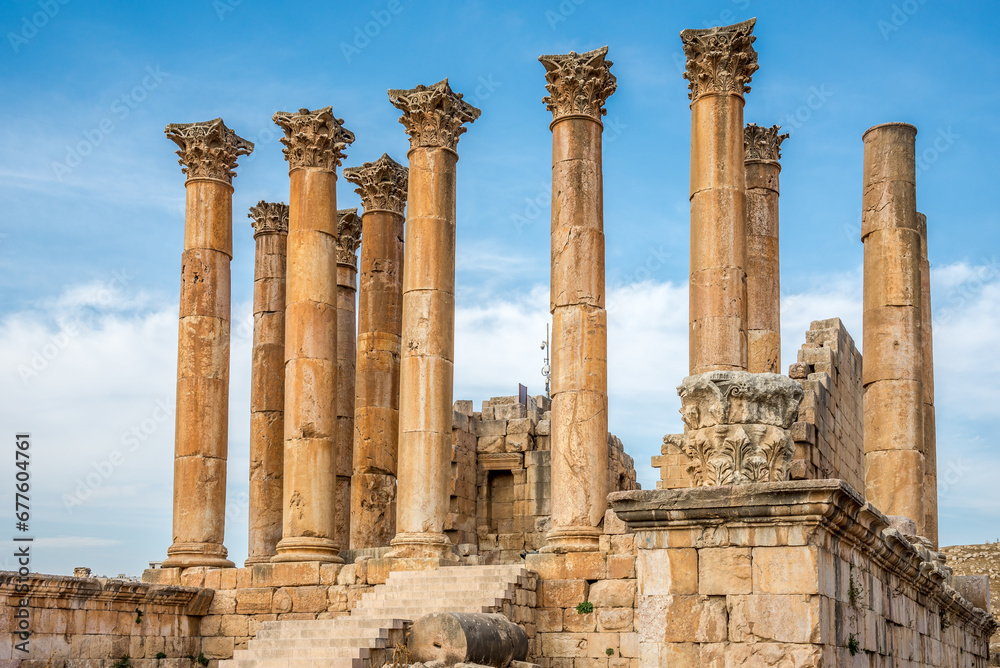 View at the ruins of Artemis temple in Archaeological complex of Jerash - Jordan