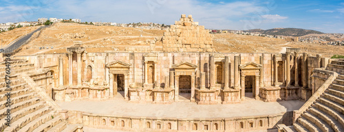 Panoramic view at the South Theater in Archaeological complex of Jerash in Jordan photo