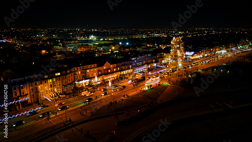 Scenic aerial photo of the city Blackpool at night