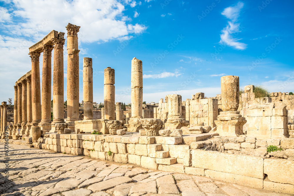 View at the Columns at Maximus road in Archaeological complex of Jerash - Jordan
