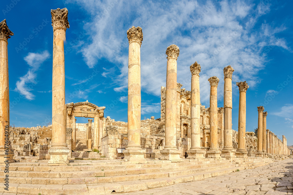 View at the Nymphaeum at Maximus street in Archaeological complex of Jerash - Jordan