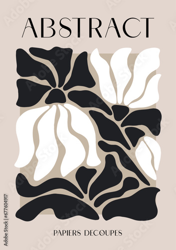 Flower inspired abstract art. Abstract groovy floral posters. Modern trendy minimal style. Hand drawn design for wallpaper, wall decor, print, postcard, cover, template, banner.