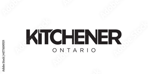 Kitchener in the Canada emblem. The design features a geometric style, vector illustration with bold typography in a modern font. The graphic slogan lettering.