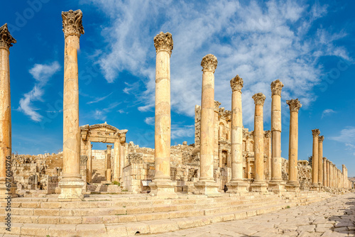 View at the Nymphaeum at Maximus street in Archaeological complex of Jerash - Jordan