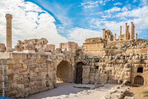 View at the ruins of Deacon house in Archaeological complex of Jerash in Jordan photo