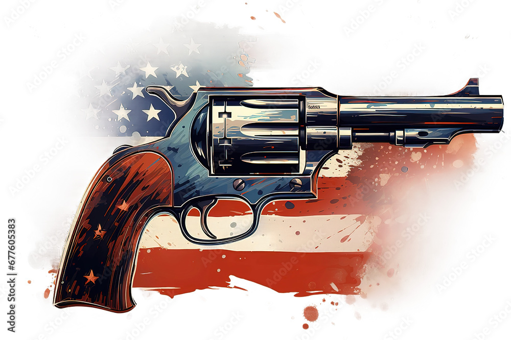 Big Revolver with USA flag. transparent on PNG background. Generative ...