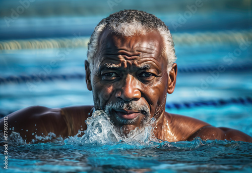 portrait of a serious black elderly man in the water © i-element