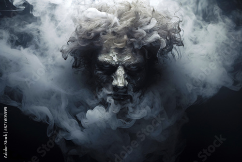 head comes out of the smoke