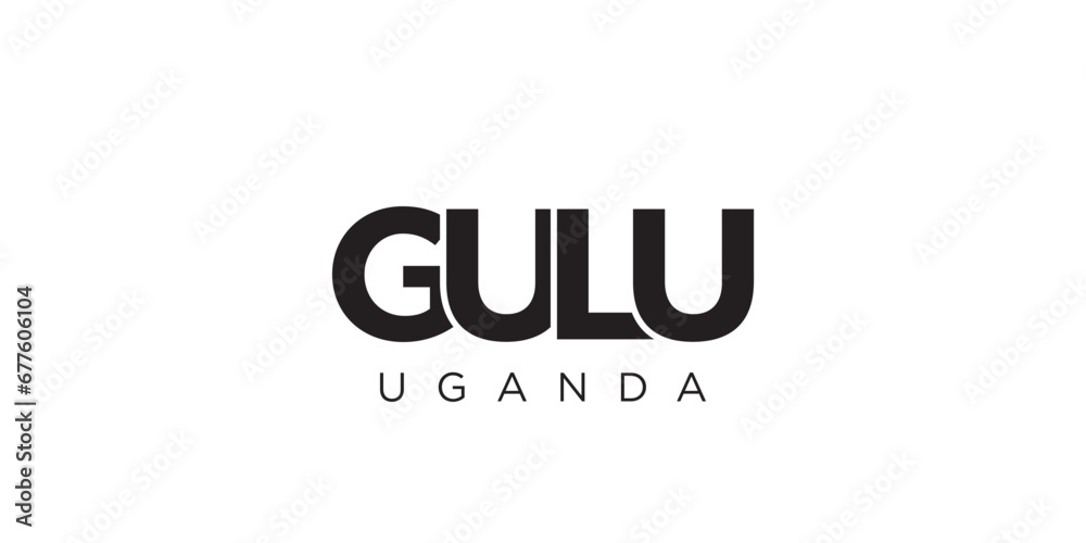 Gulu in the Uganda emblem. The design features a geometric style, vector illustration with bold typography in a modern font. The graphic slogan lettering. Gulu in the Uganda emblem. The design features a geometric style, vector illustration with bold typography in a modern font. The graphic slogan lettering.