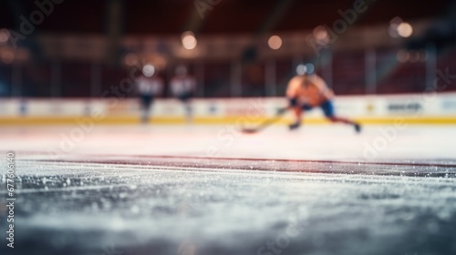 Hockey with stick on the ice rink in position to catch the hockey puck