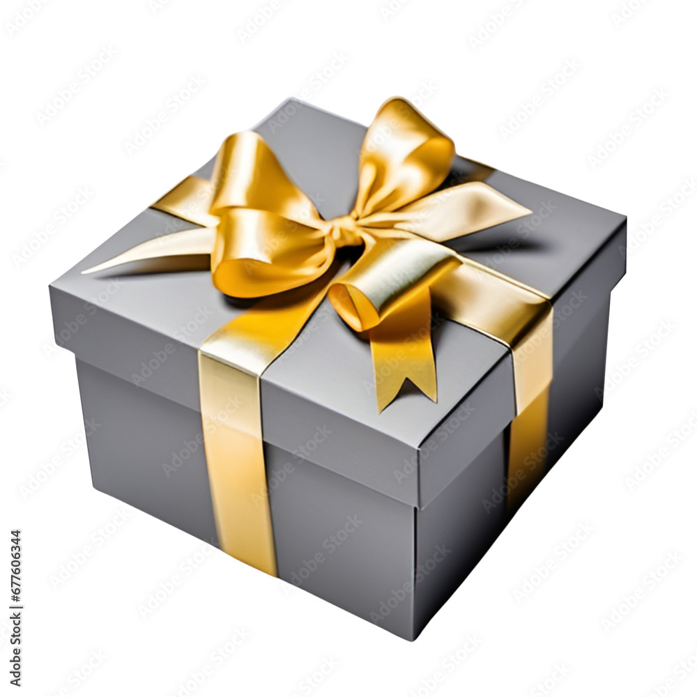 Gray Gift Box with Gold Ribbon Bow Gray Gift Box with Gold Ribbon Bow