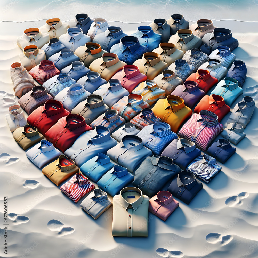 Fototapeta premium A photorealistic image of various shirts arranged in a heart shape