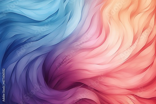 Against a seamless color gradient, delicate feathers intertwine, forming an abstract background that combines vibrant hues with ethereal elegance. Illustration