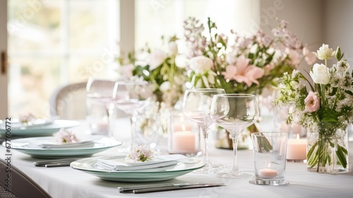 dining fresh bright table elegant illustration setting modern, decor glass, arrangement design dining fresh bright table elegant © vectorwin