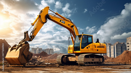 Modern construction machinery for earthworks available photo