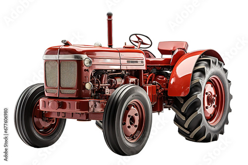 old red rusty tractor with dirty wheels isolated on PNG Background. Generative Ai.