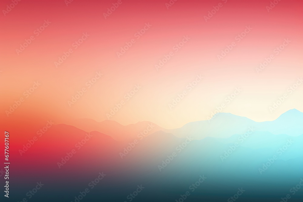 In a serene and visually captivating composition, a seamless color gradient gently bathes misty mountains. Illustration